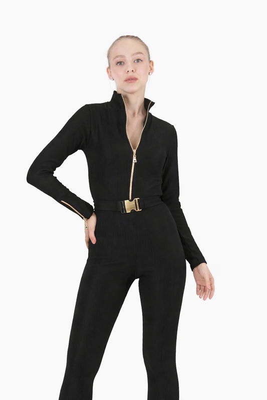 Salopetă Lady Hurrem – Negru Clasic cu Detalii Aurii