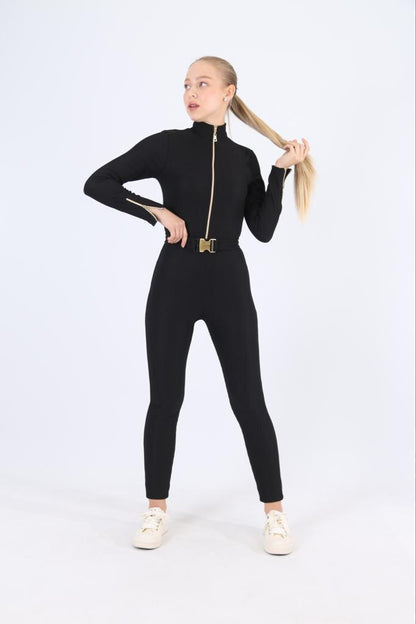 Salopetă Lady Hurrem – Negru Clasic cu Detalii Aurii